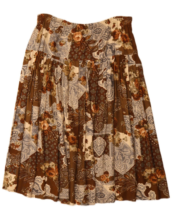 jupe évasée plissée femme vintage W36 XL Viscose florale marron
