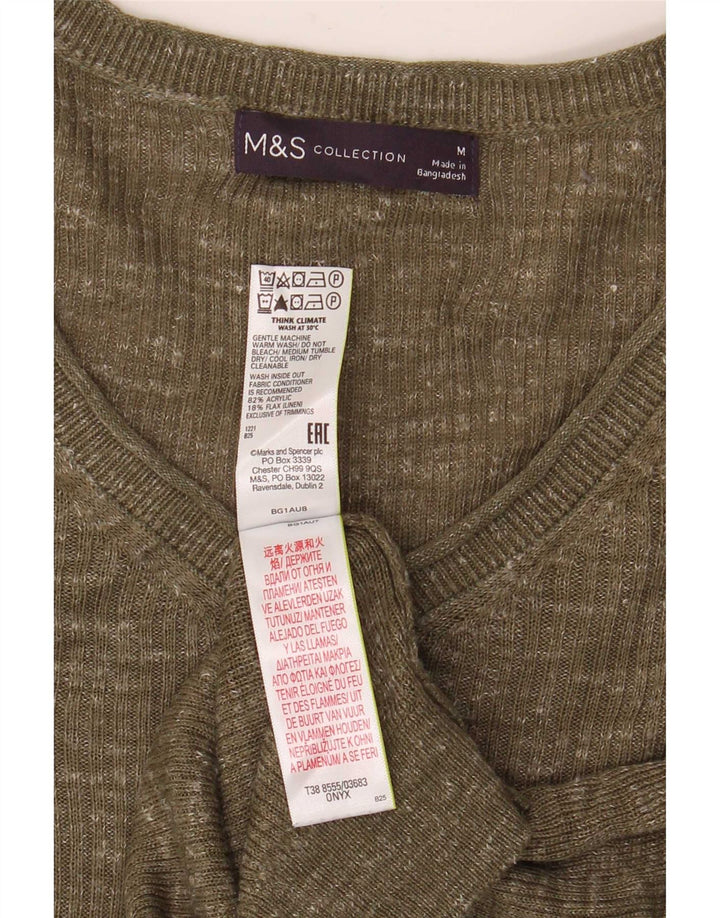Marks & Spencer Pull col en V pour femme UK 14 Vert moyen