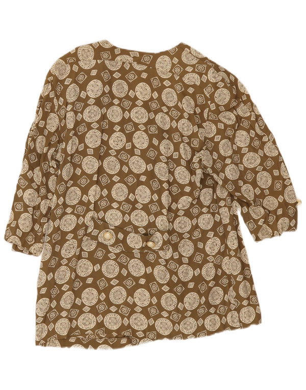 vintage Femme 3/4 Manches Chemise Blouse IT 43 Moyen Kaki Acétate Géométrique