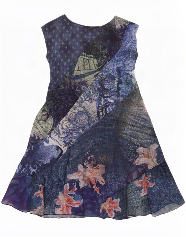Desigual Robe trapèze transparente sans manches pour femme UK 18 XL Bleu floral