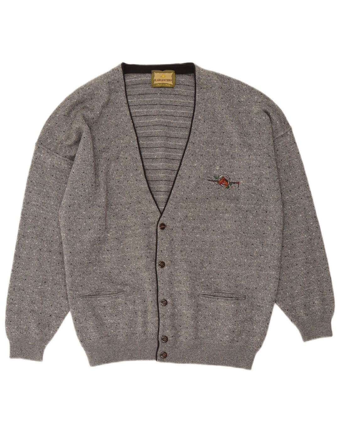 Il Granchio Pull Cardigan Homme Gris Moyen Laine Mouchetée