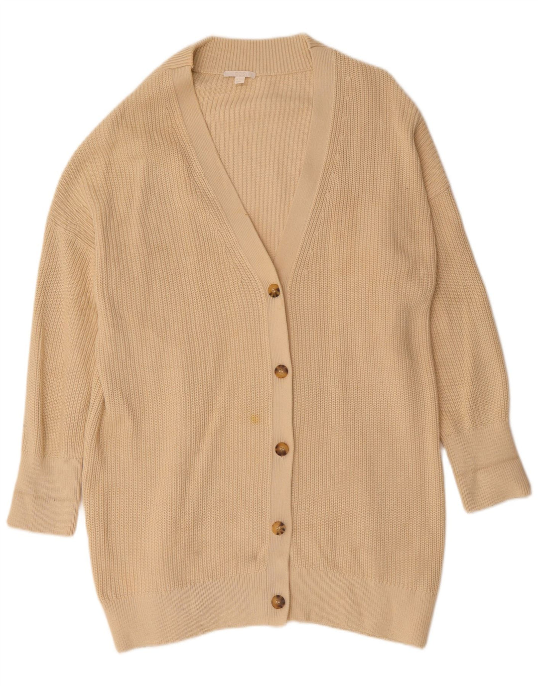 COS Cardigan long surdimensionné pour femme en coton beige moyen UK 14