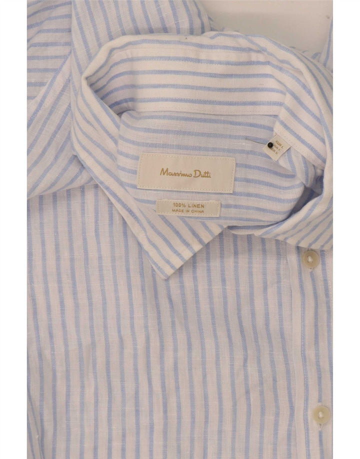 Massimo Dutti Chemise homme en lin à fines rayures bleues