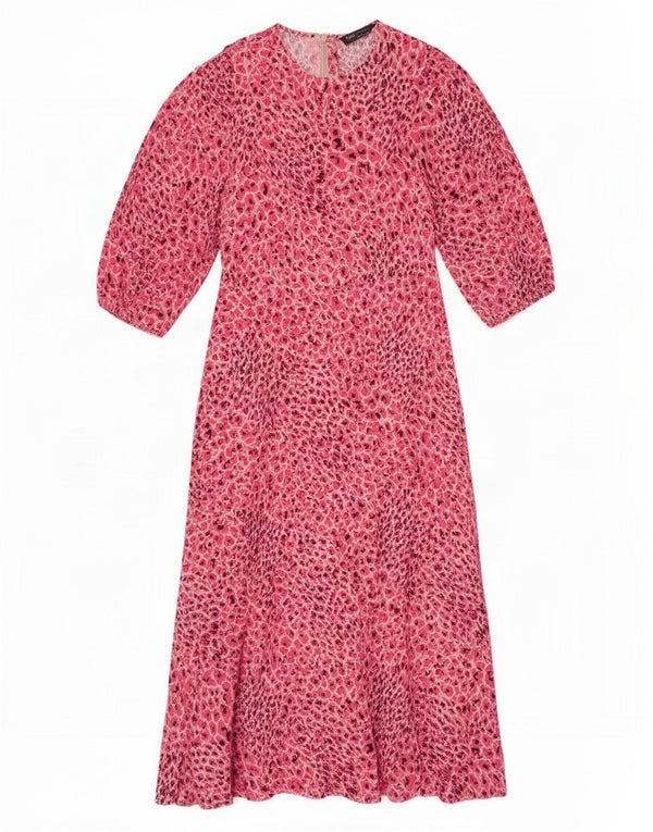 Marks & Spencer Robe longue à manches 3/4 pour femme UK 12, rose moyen, imprimé animal