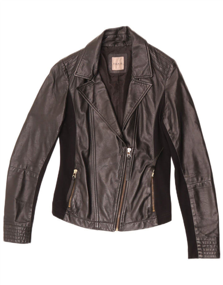 Toy G Veste de motard en cuir court pour femme UK 8 Petit cuir noir