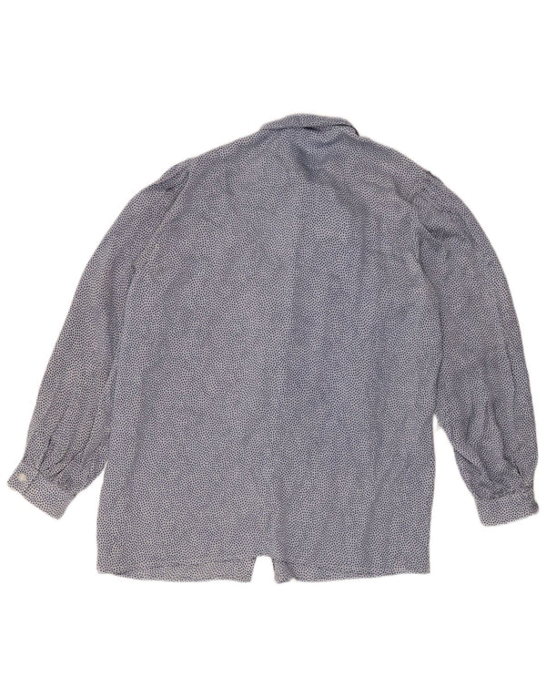 vintage Femme Front Tie Shirt Blouse UK 16 Grand Bleu Repéré