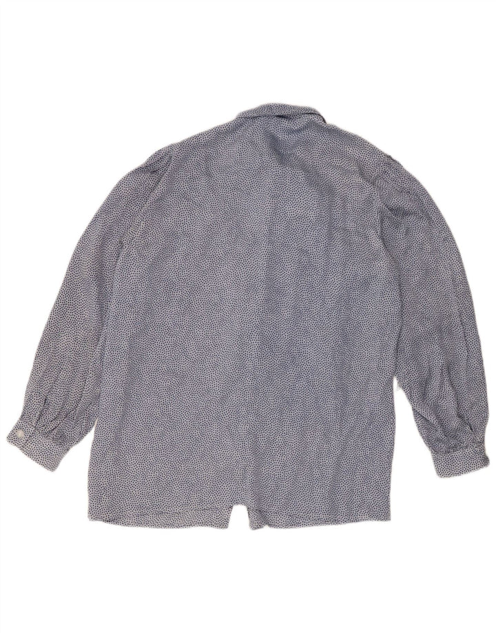 vintage Femme Front Tie Shirt Blouse UK 16 Grand Bleu Repéré