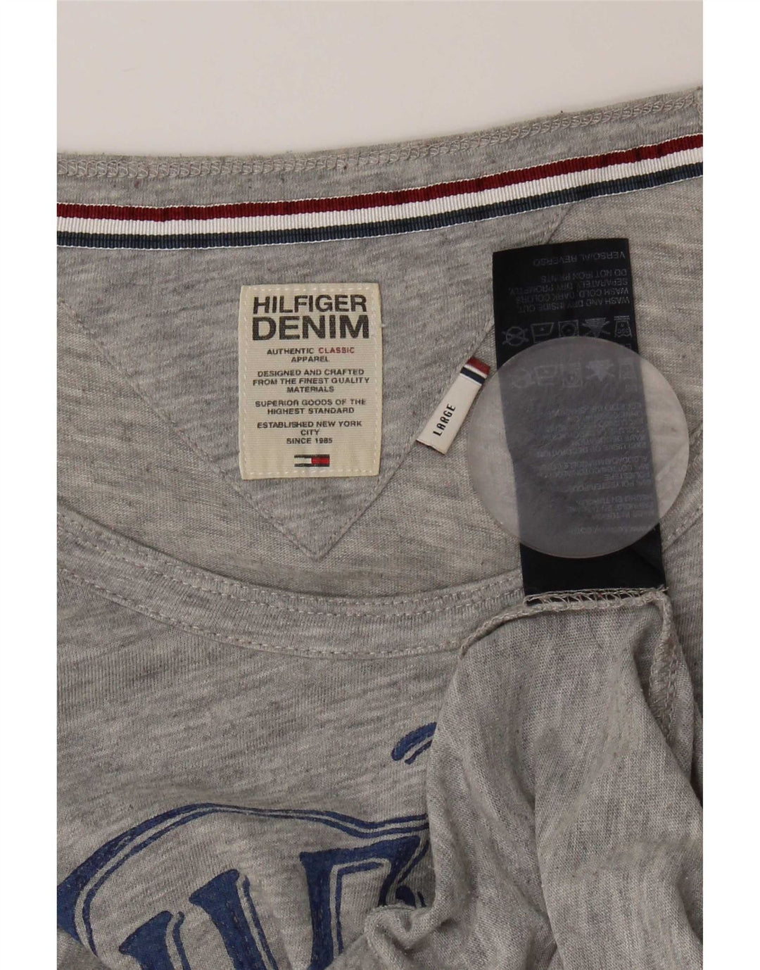 Tommy Hilfiger T-shirt graphique pour femme UK 14 Large Gris Polyester