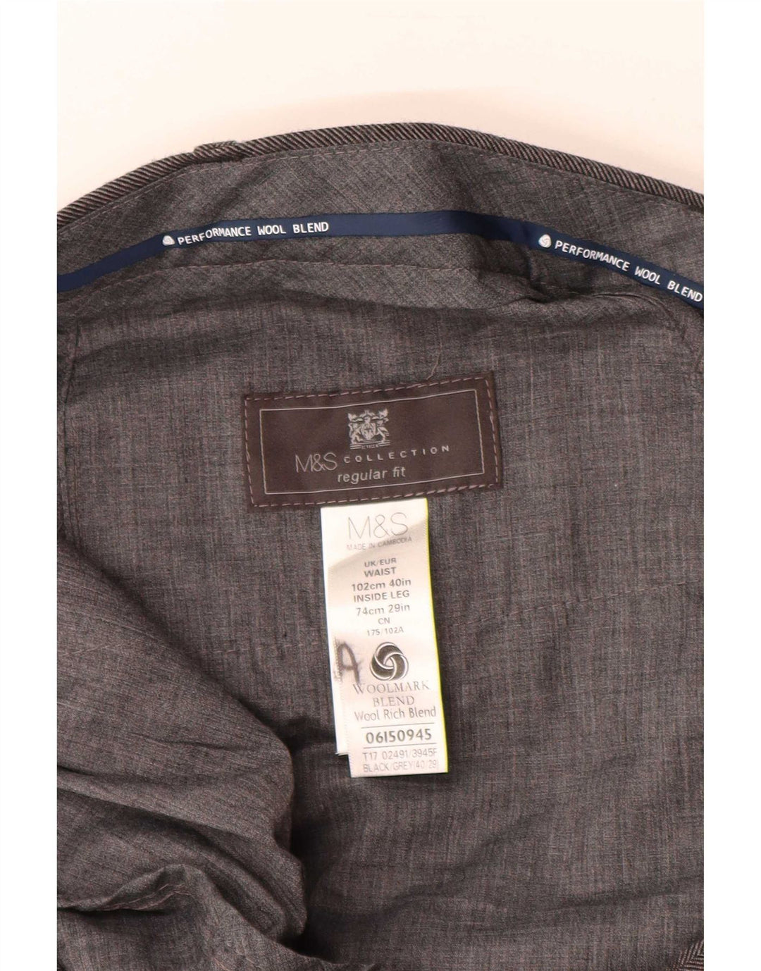 Marks & Spencer Pantalon de Costume Droit Regular Fit Homme W40 L29 Gris Laine