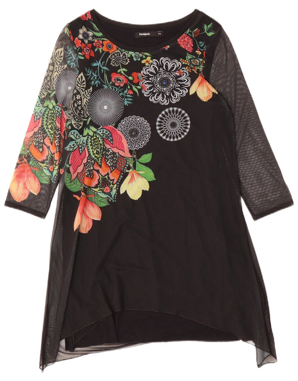 Desigual Robe tunique graphique pour femme UK 6 XS Noir Floral