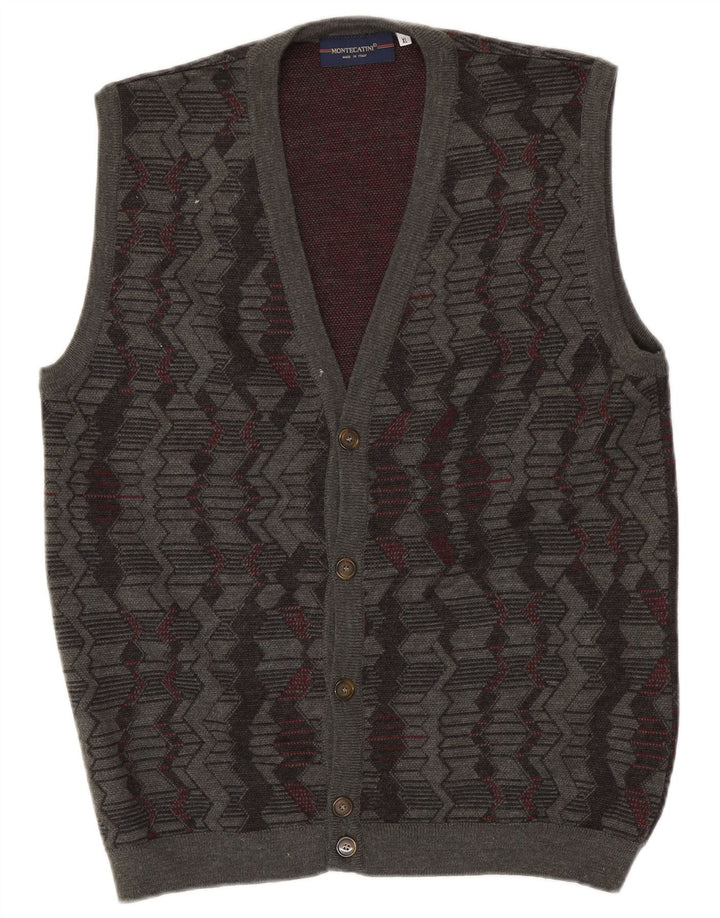 Montecatini Homme Cardigan Sans Manches Pull XL Gris Géométrique Laine