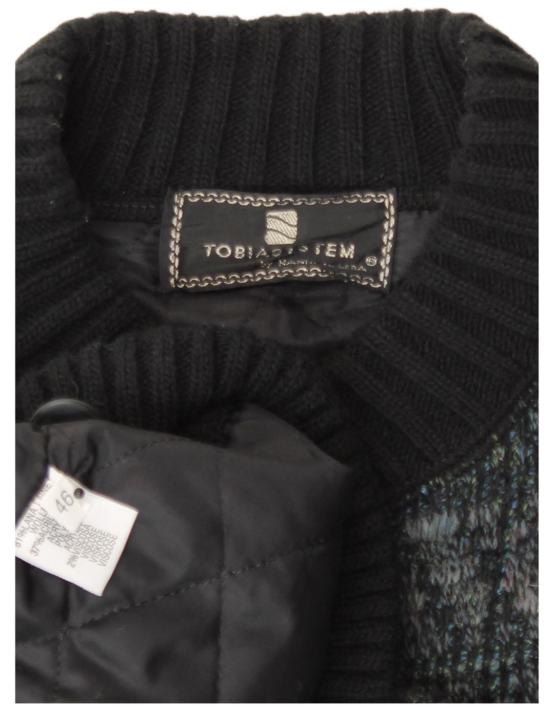 Tobia System Veste bomber tricotée pour homme EU 46 Petit bleu marine à carreaux en laine rétro