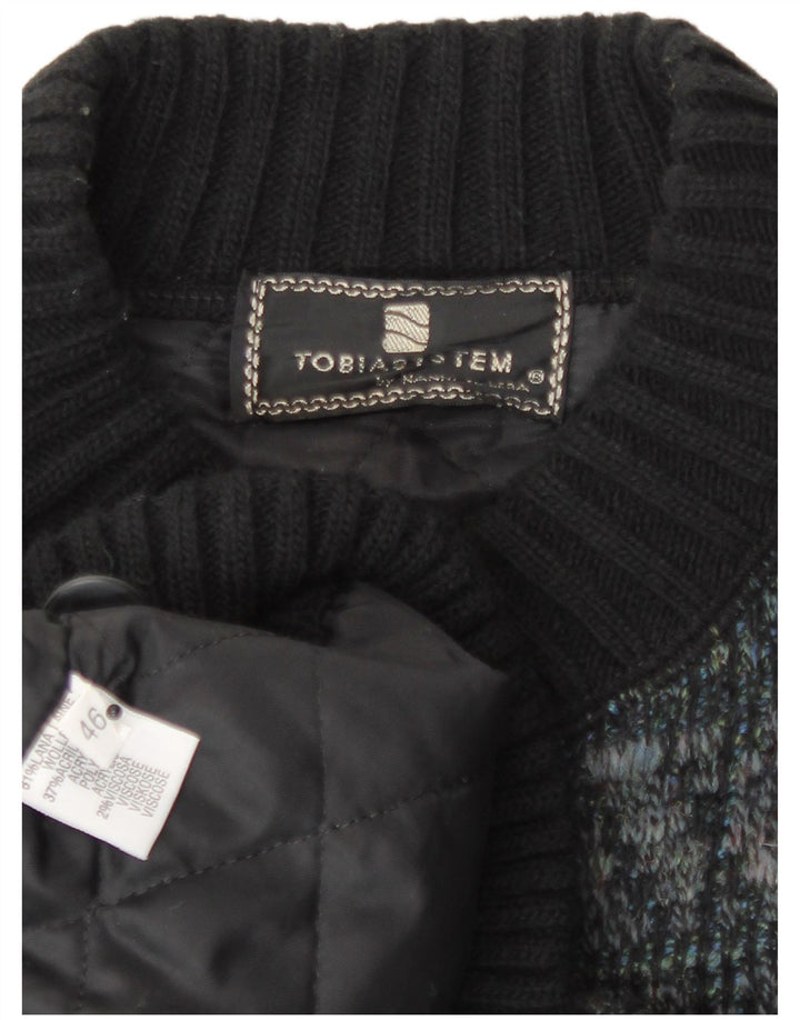 Tobia System Veste bomber tricotée pour homme EU 46 Petit bleu marine à carreaux en laine rétro