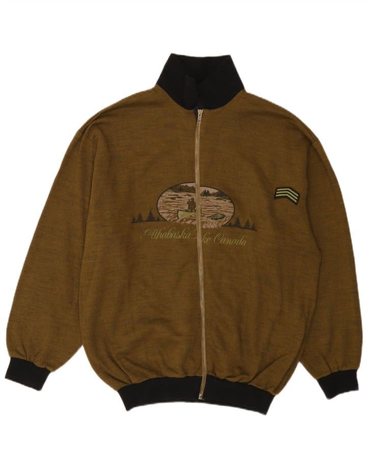 VINTAGE Pull Cardigan Graphique Homme Grand Kaki Colorblock