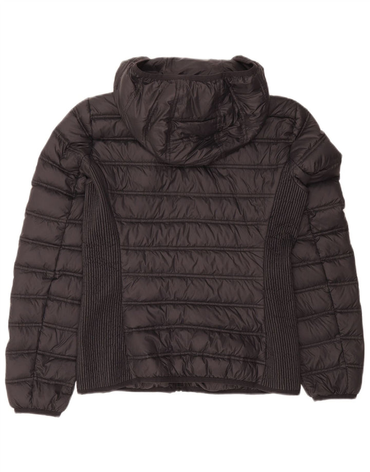 veste rembourrée à capuche femme vintage UK 12 Medium Grey Colourblock Polyamide