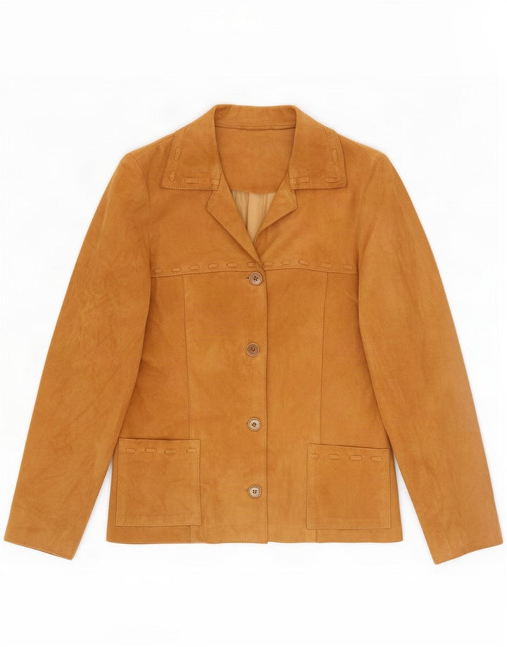 vintage Femme 4 Boutons Blazer En Daim Veste IT 44 Cuir Beige Moyen