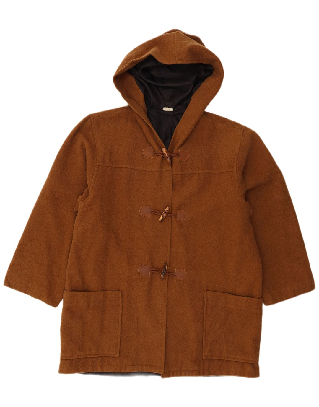 vintage Femmes À Capuchon Duffle Coat UK 14 Grand Brun