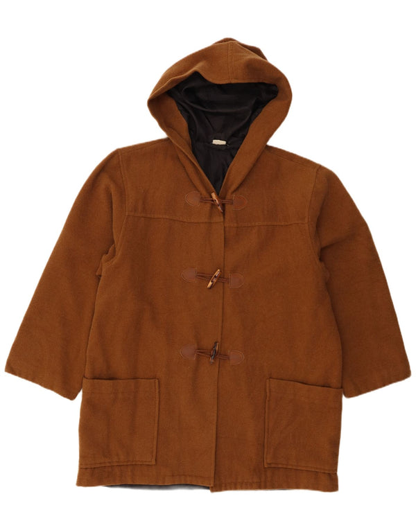 vintage Femmes À Capuchon Duffle Coat UK 14 Grand Brun