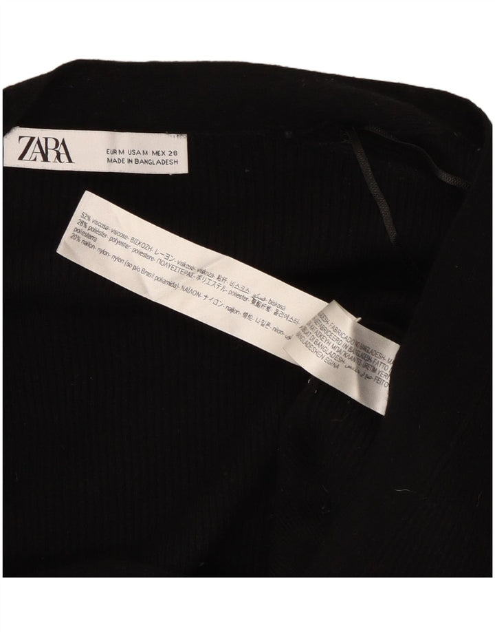 Zara Womens Crop Cardigan Pull UK 14 Moyen Noir Viscose