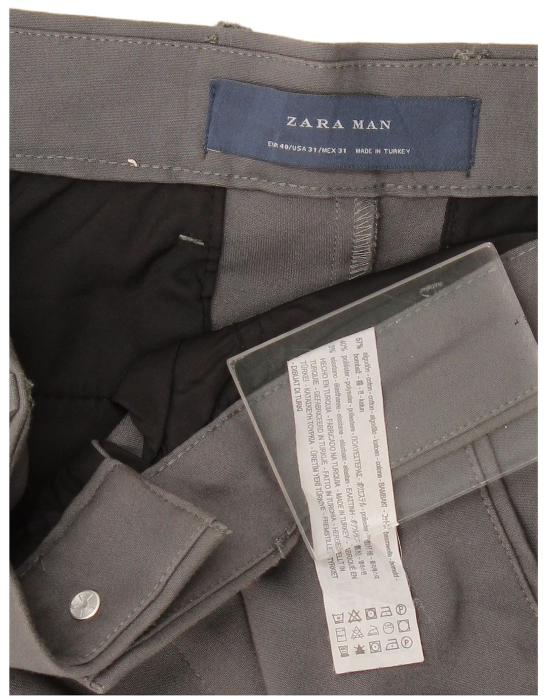 ZARA Pantalon Chino Slim Homme EU 40 Medium W31 L28 Gris Coton