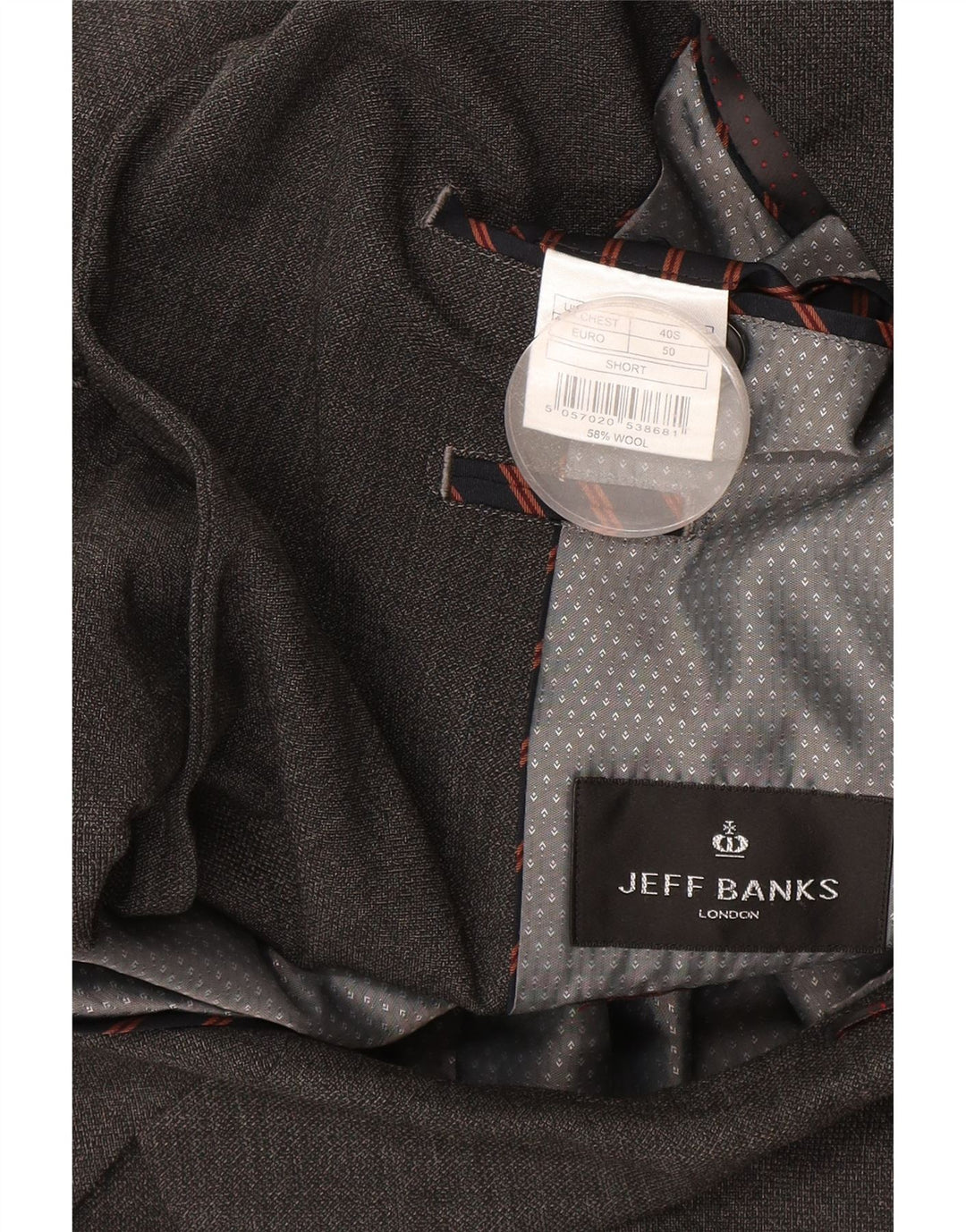 Jeff Banks Veste Blazer 2 Boutons Homme EU 50 Grand Gris Polyester