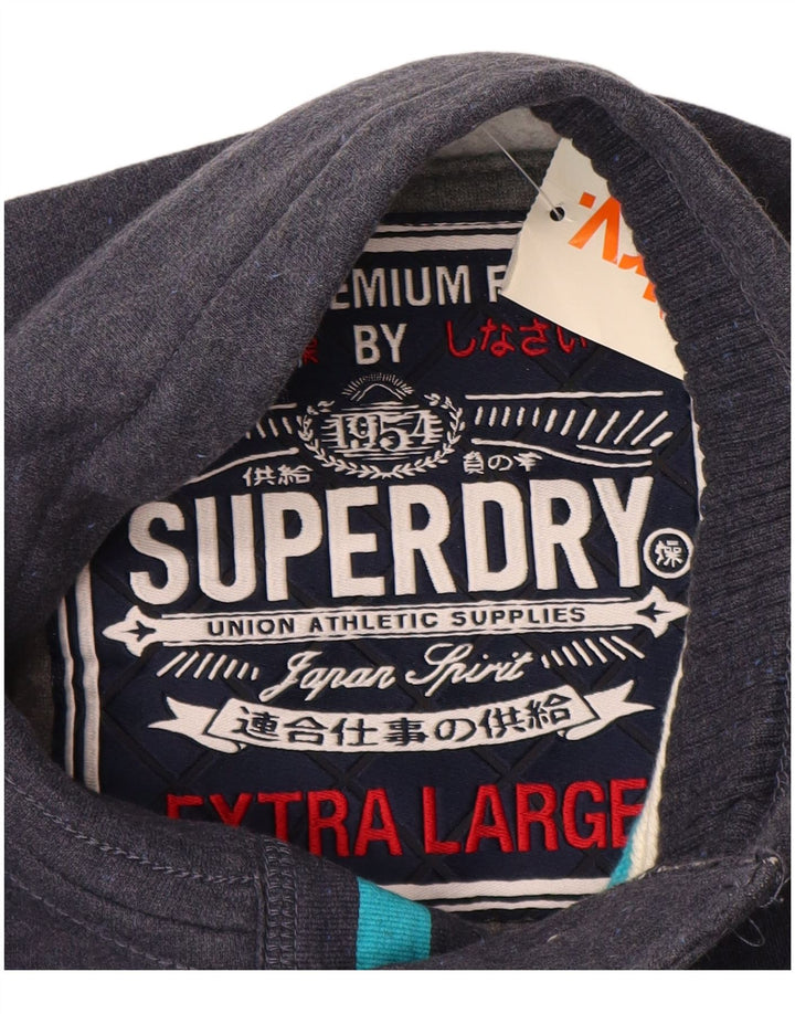 Superdry Homme Graphic Button Neck Sweatshirt Jumper XL Bleu Marine Coton