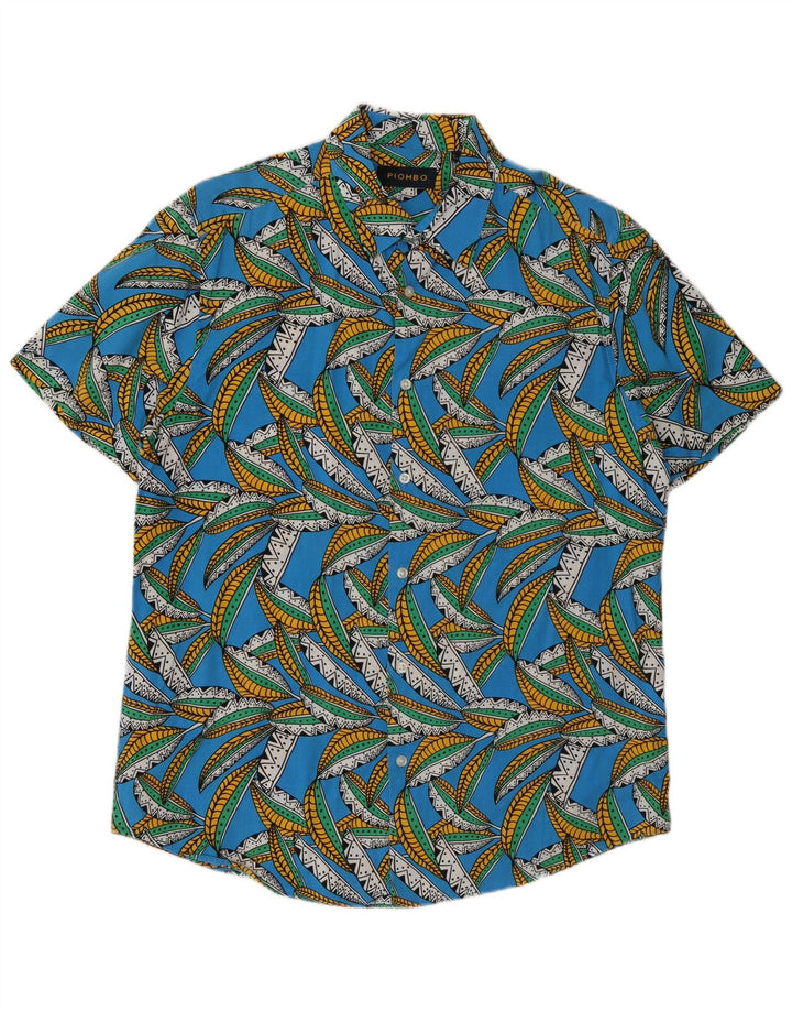 Piombo Chemise à Manches Courtes Homme Bleu Moyen Coton Floral
