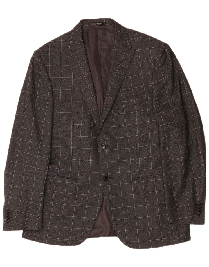 CORNELIANI Veste Blazer 2 Boutons Homme IT 50 Grand Carreau Gris Laine Vierge