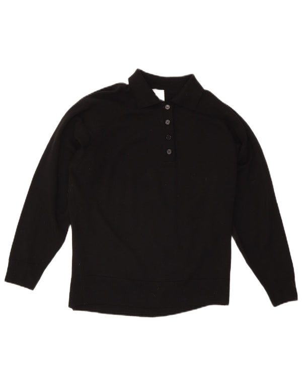 CZARINA Pull à col polo pour femme UK 16 Grande laine noire