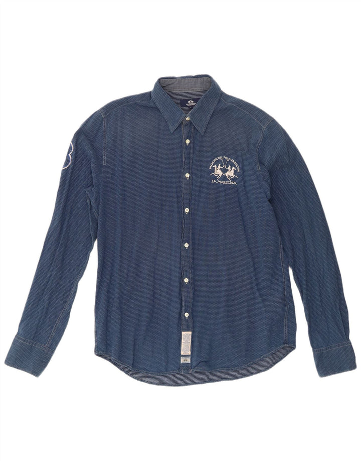 La Martina Chemise Graphique Homme Grand Coton à Pois Bleu