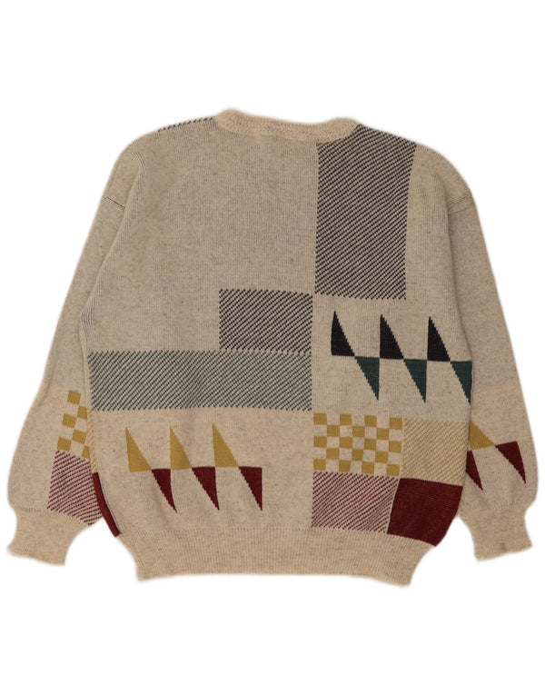 vintage Mens Crew Neck Jumper Pull IT 48 Moyen Off White Géométrique Laine