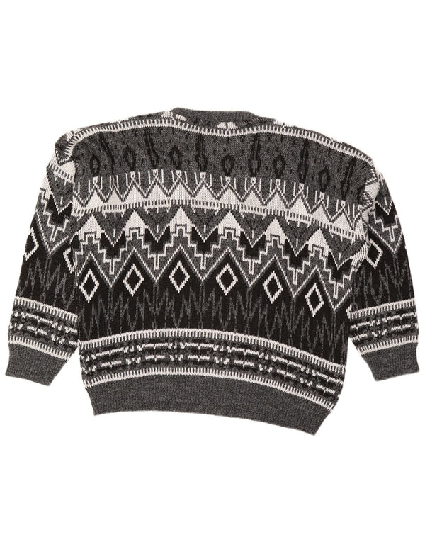 vintage Mens Crew Neck Jumper Pull XL Gris Géométrique Acrylique