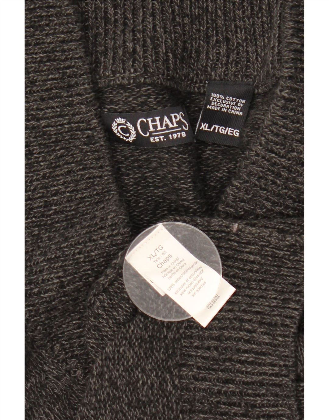 CHAPS Pull Cardigan Homme XL Gris Moucheté Coton