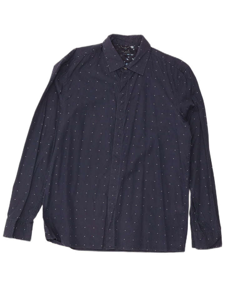 Ted Baker Chemise Homme Taille 4 Grand Coton Tacheté Bleu Marine