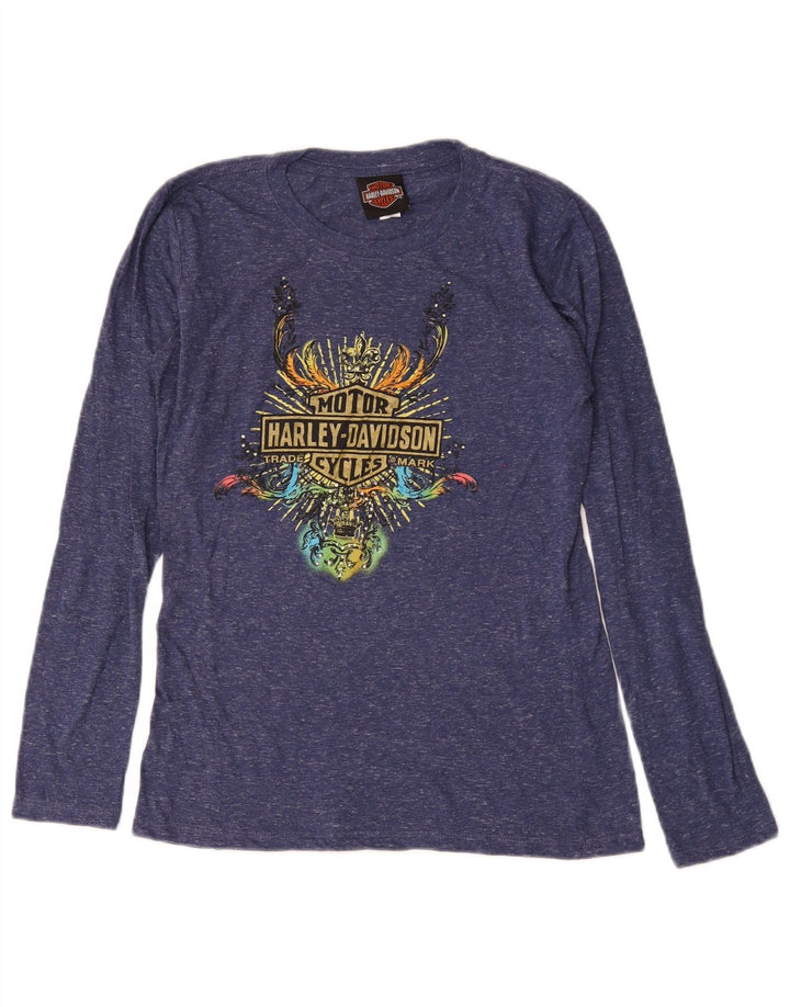 Harley Davidson Haut graphique à manches longues pour femme UK 14 Large Bleu marine