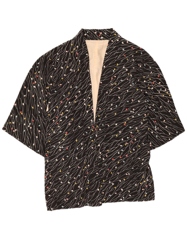 vintage Femmes 3/4 Manches Ouvert Blazer Veste UK 20 2XL Noir Floral