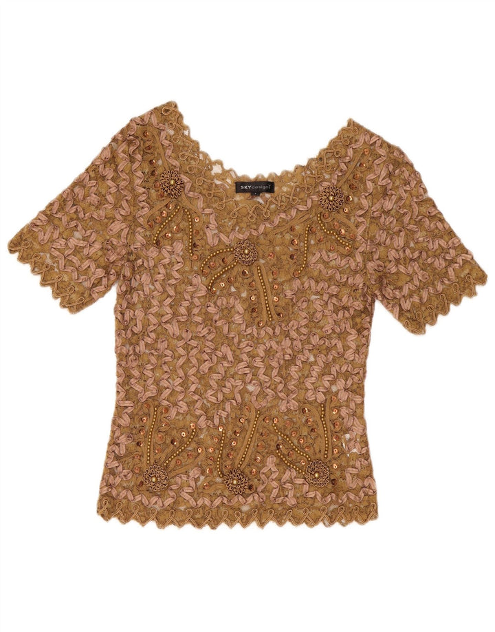 Sky Design Chemisier en dentelle pour femme US 1 XS Beige Floral Polyester