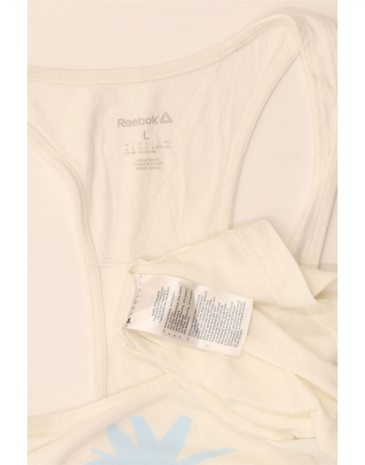 REEBOK Débardeur Graphique Femme UK 16/18 Large Blanc Modal