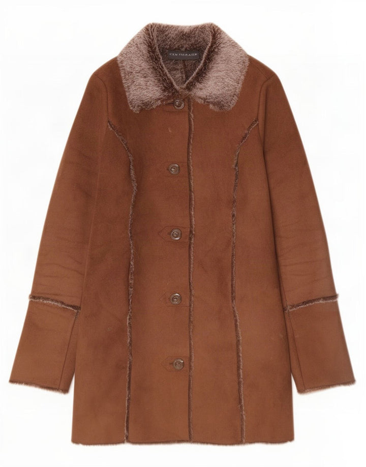 Centigrade Manteau Sherpa surdimensionné pour femme UK 10 Petit Marron Polyester