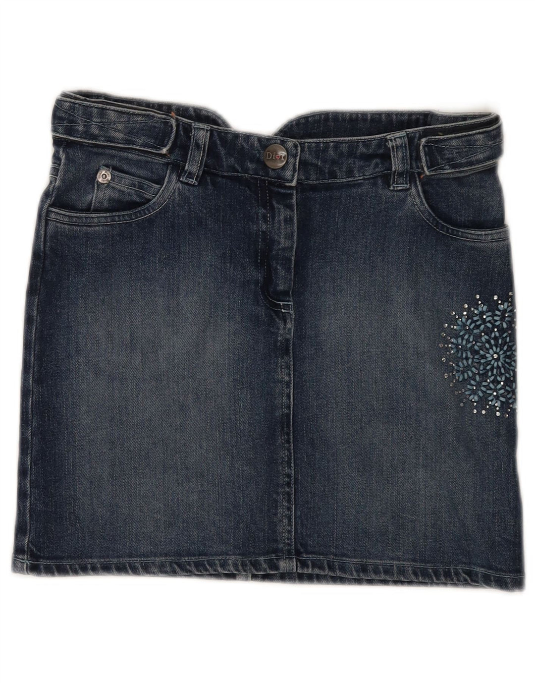 CHRISTIAN DIOR Mini jupe en jean fille 9-10 ans W25 coton fleuri bleu