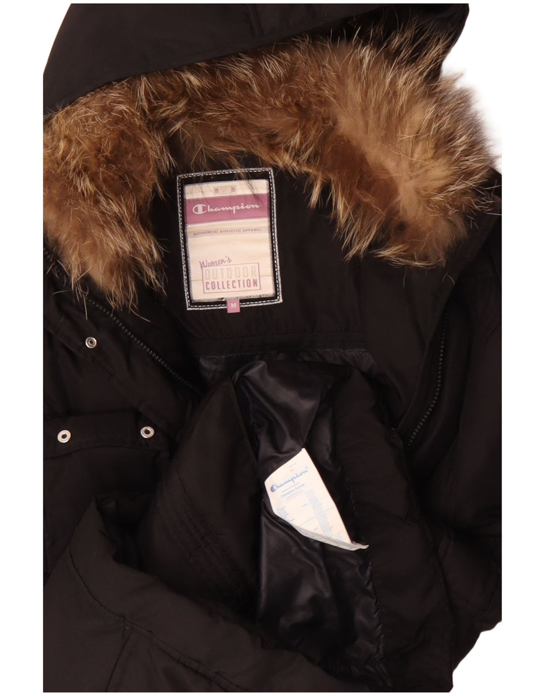 Champion Veste Parka à Capuche Femme UK 14 Moyen Noir Polyester Hiver