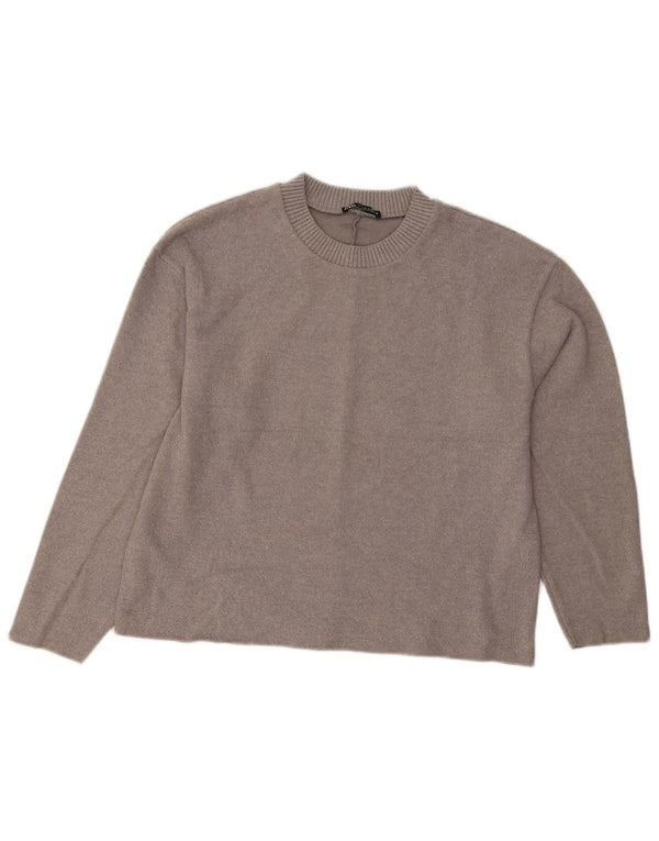 Zara Pull court à col rond pour femme UK 14 Gris moyen
