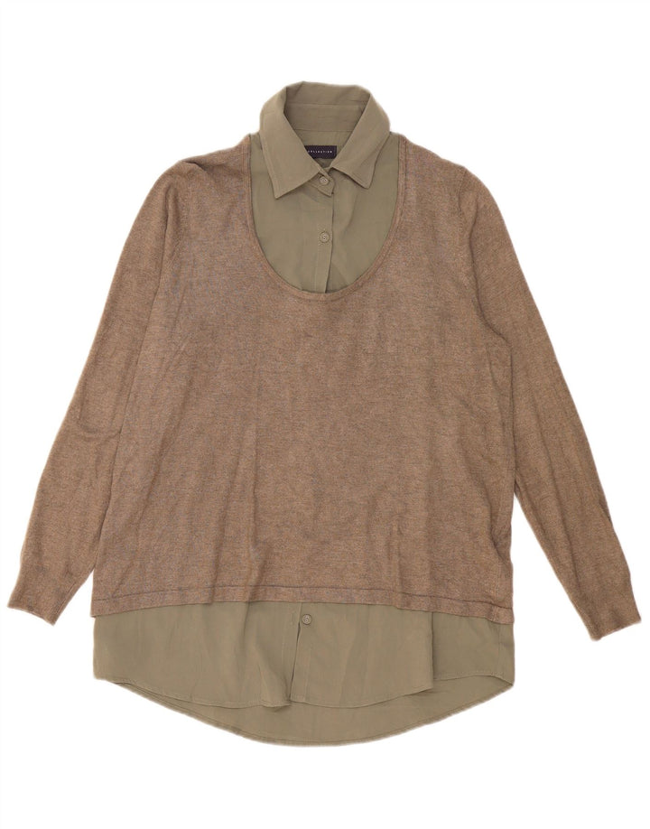 Marks & Spencer Chemise pull pour femme UK 14 Large Kaki Viscose
