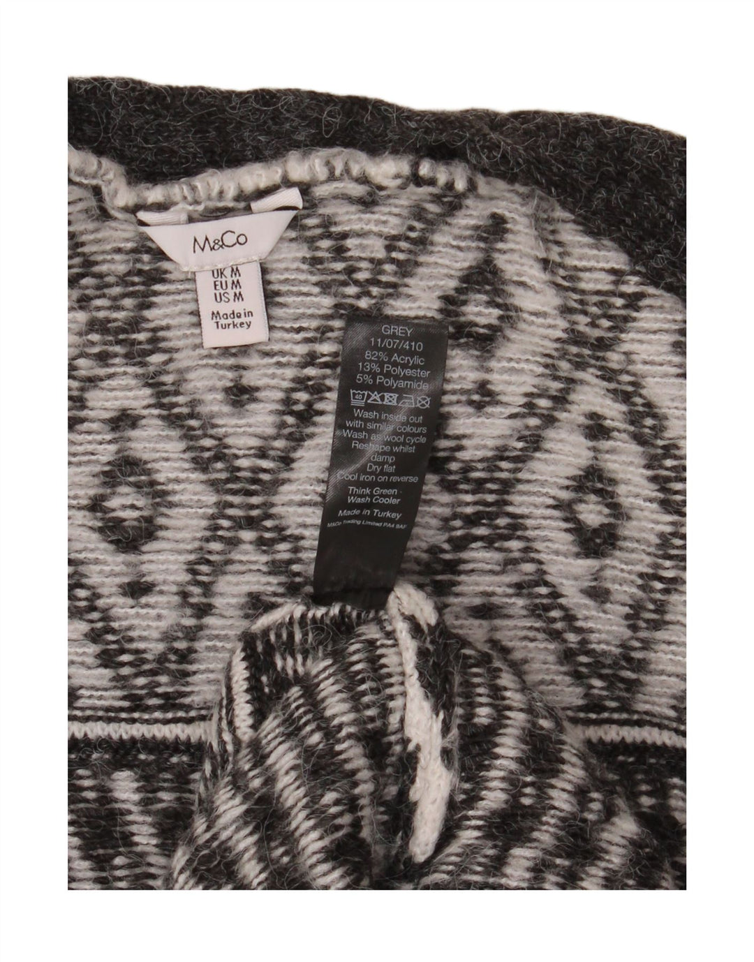 M&CO Pull Cardigan Ouvert pour Femme UK 14 Gris Moyen Argyle/Diamant Acrylique