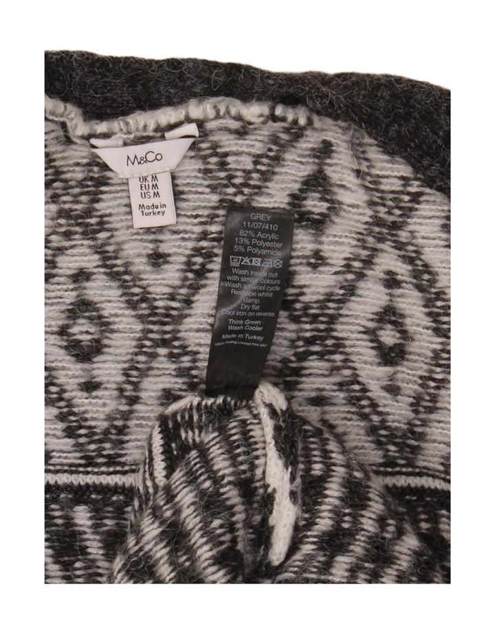 M&CO Pull Cardigan Ouvert pour Femme UK 14 Gris Moyen Argyle/Diamant Acrylique