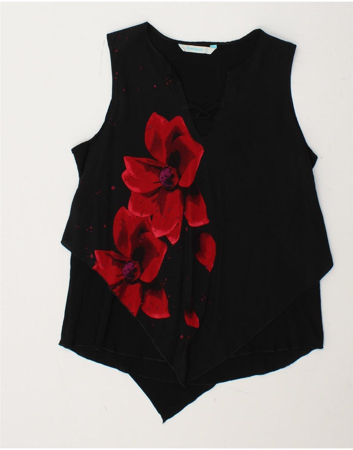 DESIGUAL Chemisier sans manches pour femme UK 44 Large Noir Floral