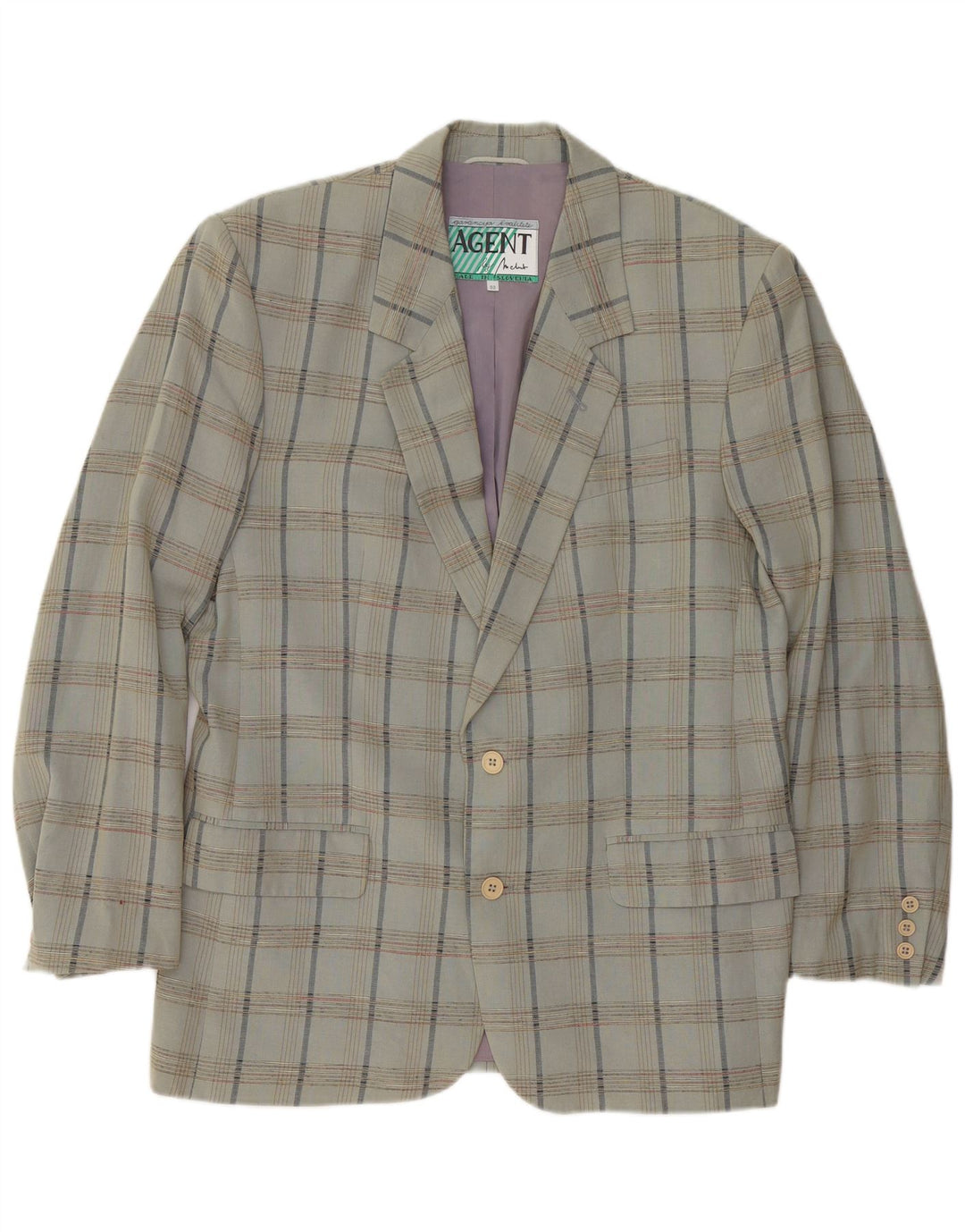 VINTAGE Veste Blazer 2 Boutons Homme IT 52 XL Gris Viscose à Carreaux