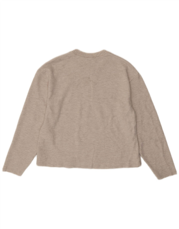 ZARA Femme Pull surdimensionné à col bateau UK 10 Petit Polyester Beige