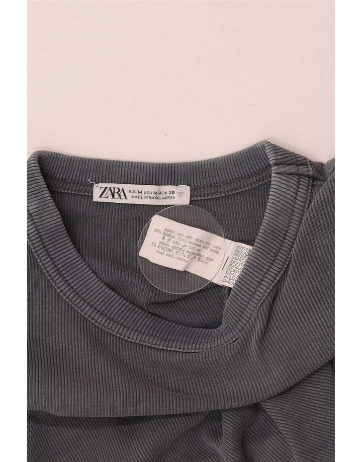 Zara Femme Top Manches Longues UK 12 Coton Gris Moyen