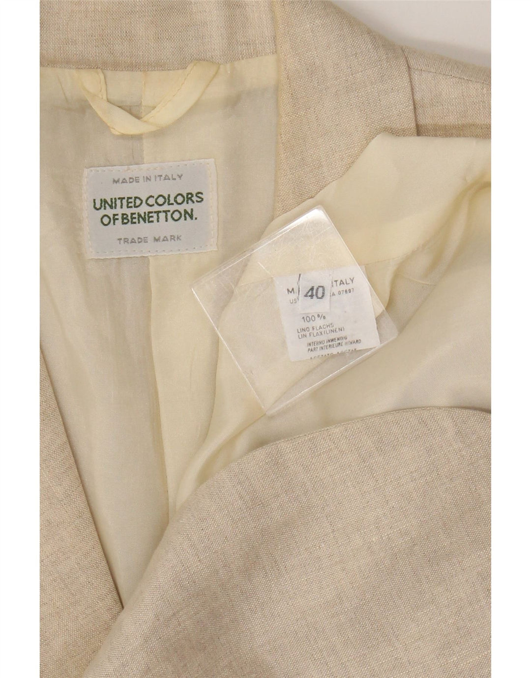 Benetton Veste Blazer 2 Boutons Femme IT 40 Petit Lin Beige
